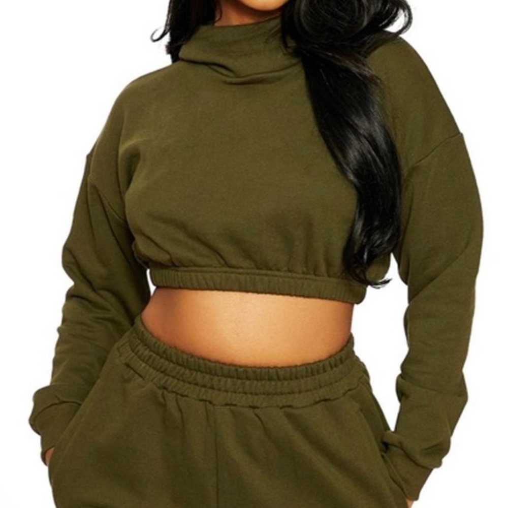 New Naked Wardrobe Cropped Hoodie Olive Green Women’s L
